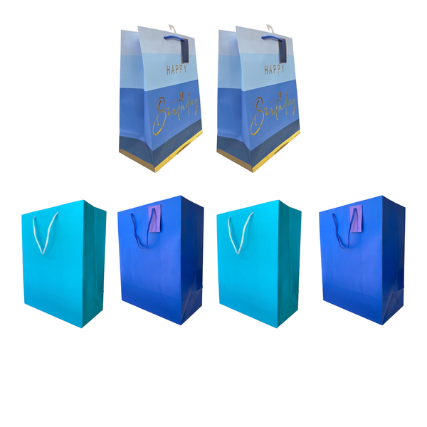 Blue Happy Birthday and Tissue Paper bags Set - 6 bags