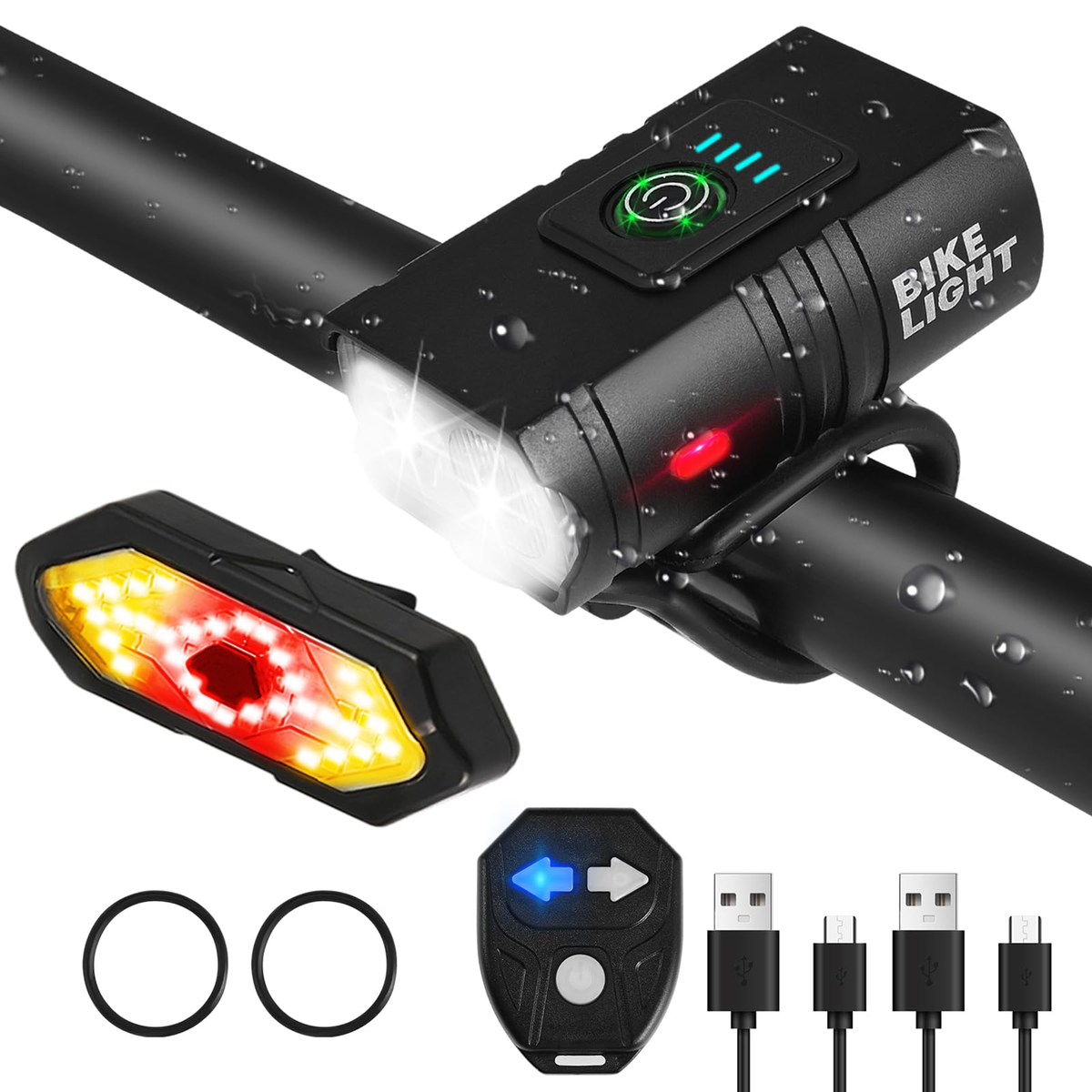 Waterproof Bike Lights Set-Front Light & Remote Taillight -USB Rechargeable
