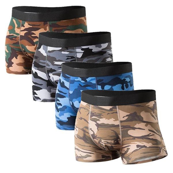 4 Piece Men's Cotton Camouflage Underwear Sports Boxer Briefs Mid-rise