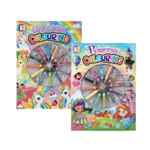 Book colouring girl w/wax crayons asstd-2 pack