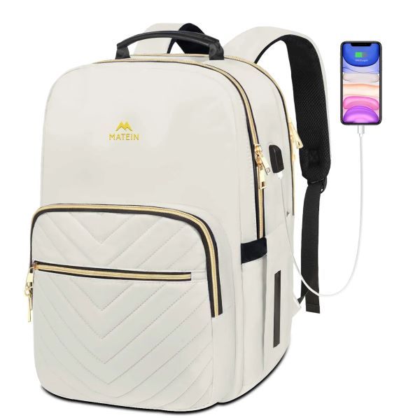 MATEIN Travel Laptop Bag - with USB Charging Port - White