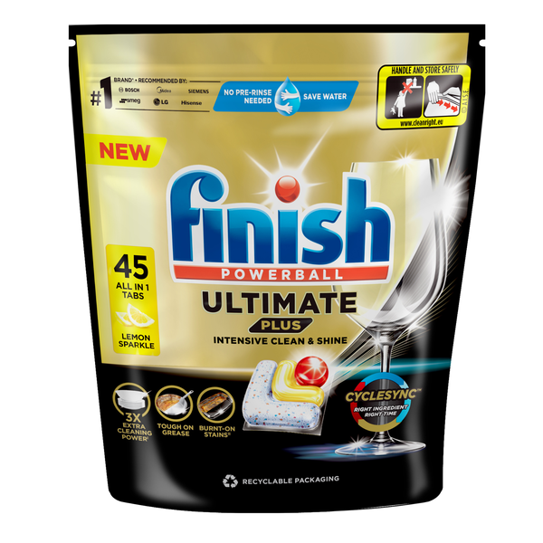 Finish 45s, Ultimate Plus All-in-1 Dishwasher Tablets, Lemon