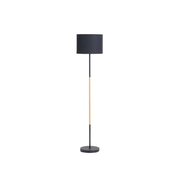 Lamp Floor Black + Wood Black Fabric Shade 150Cm H