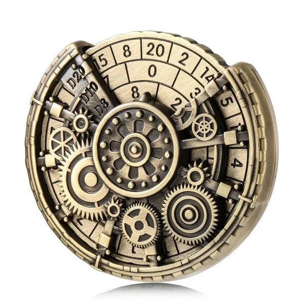7-in-1 Metal Dice Spinner Set W/ Hollow Gear Design &amp; Black Dragon Bag
