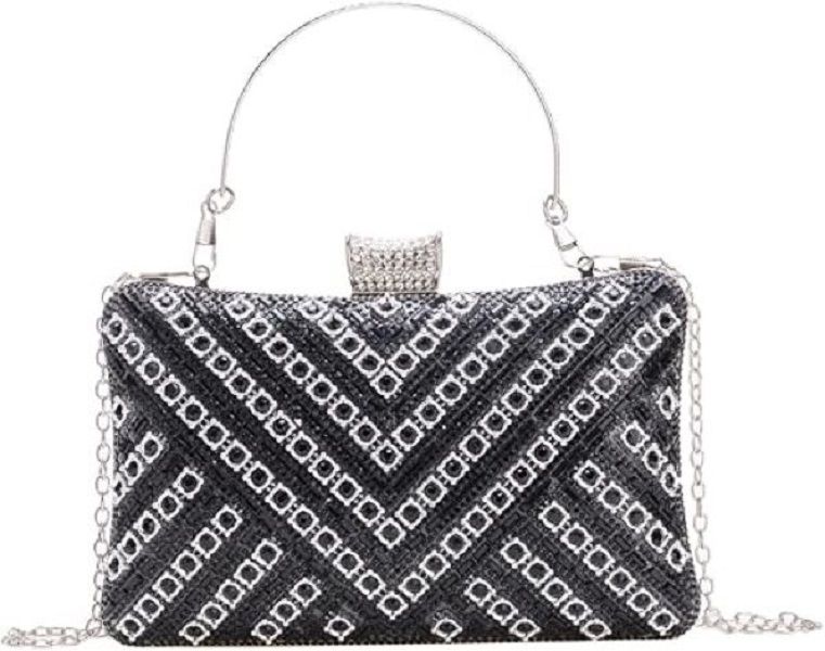 Crystal Embellished Evening Clutch Bag, Black and White