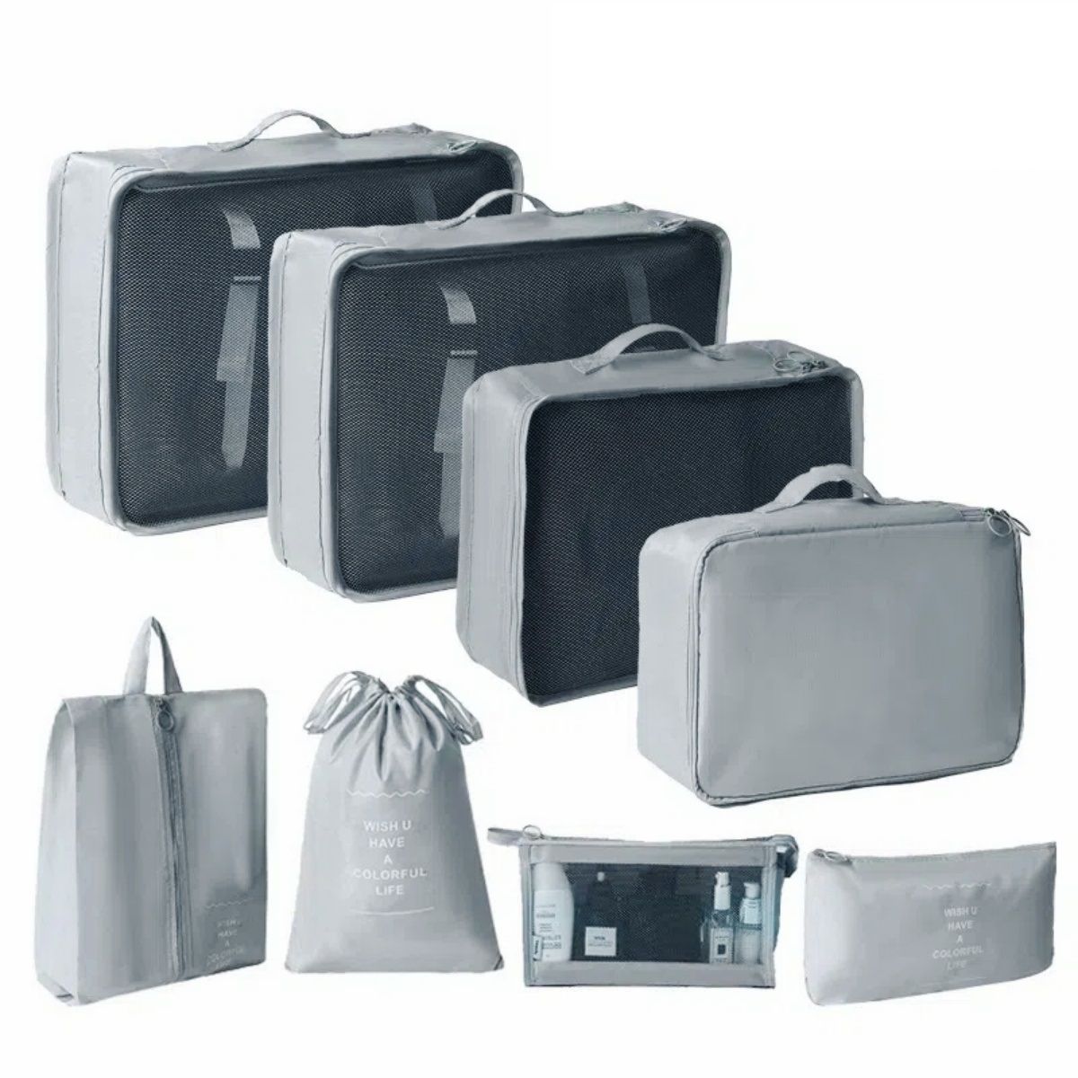 8 Piece Travel Packing Pods Luggage Organizers Cubes Set - Grey
