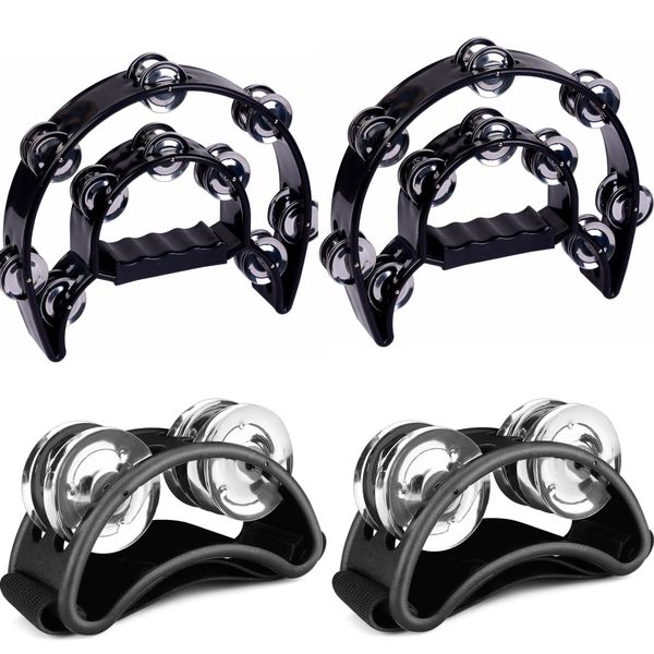 4 Piece Double Row Tambourine Foot Tambourine Set for Music and Rhythm