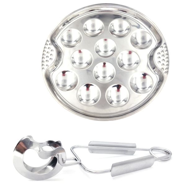 1 Set of Stainless Steel Snail Escargot Plate Grilled Snail Tool