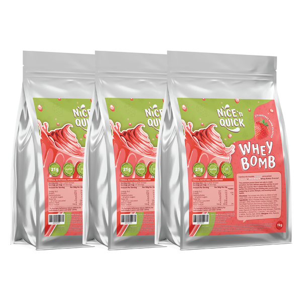 Nice 'n Quick Whey Bomb Strawberry Bomb Flavour (Value Pack 3 x 1kg)