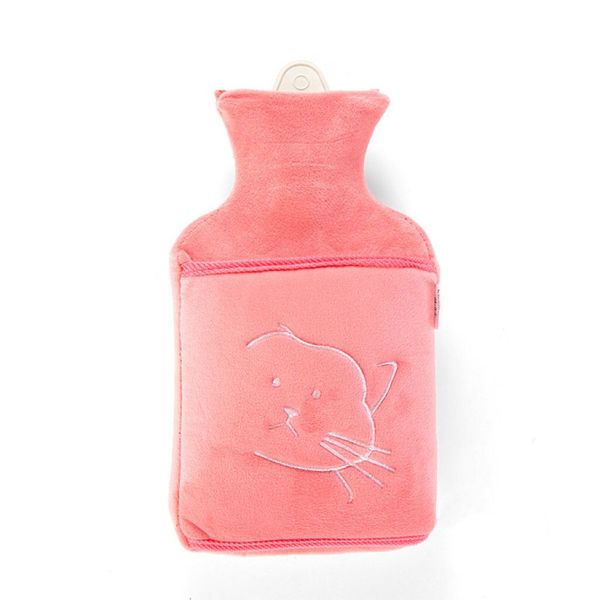 Pink Flannel Water-Filled Hot Water Bottle With A Comfortable Hand Warmer