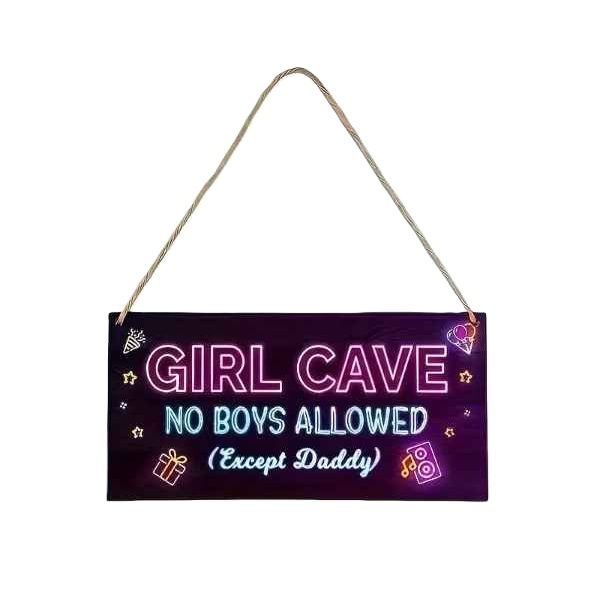 Super Cute " Girl Cave..No Boys Allowed " Wooden Door Sign
