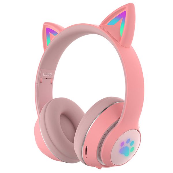 Cat Ear Wireless Bluetooth Stereo Headphones with Mic - Pink