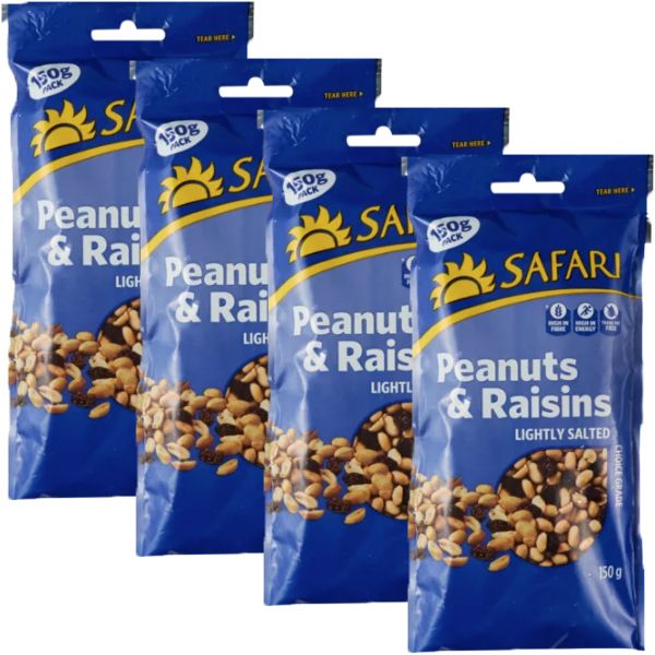Safari Lightly Salted Peanuts &amp; Raisins - 4 x 150g