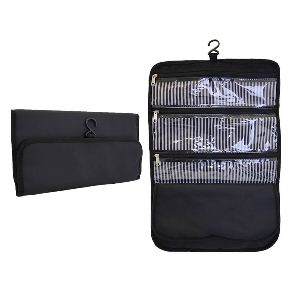 Hanging Toiletry Bag - Foldable - 3 Compartments & Hook - Water-Resistant