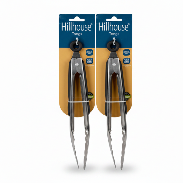 Hillhouse Stainless Steel Serving Tongs with Rubber Grip - 23cm - 2 Pack