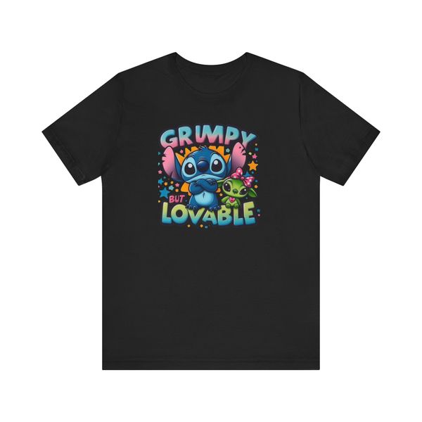 Grumpy but Lovable Stitch Short Sleeve T-shirt - Black