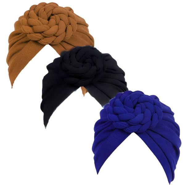 Bestby- 3 Pack Women's Stretchy Turban Floral Twist Headwrap Cap