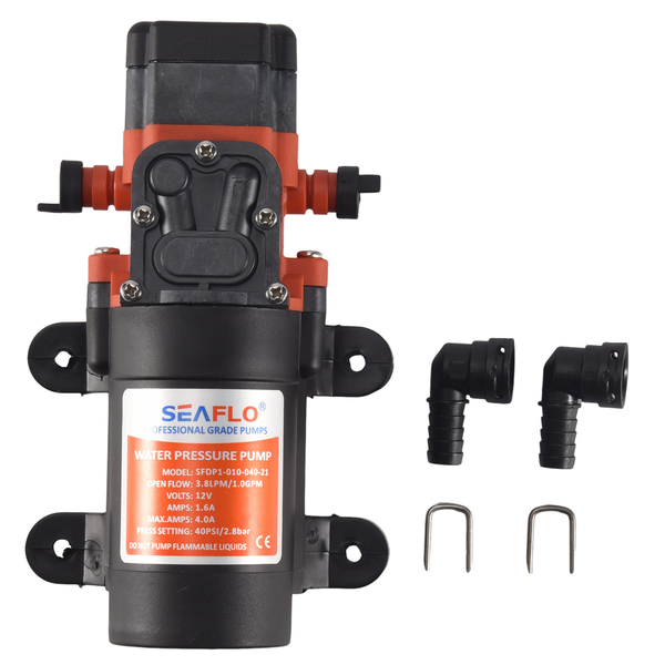 Seaflo 12V Water Pressure Diaphragm Pump 3 8 Lpm 1 0 Gpm 40 Psi