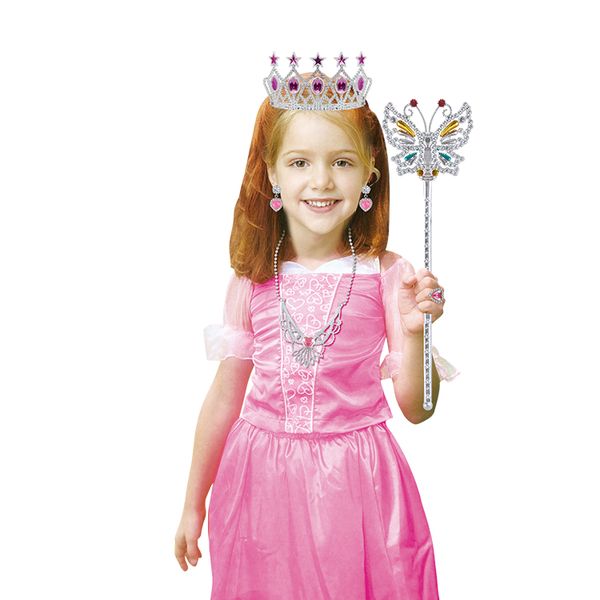 Pink Princess Costume With Crown, Jewellery &amp; Wand - Pretend, Role Play