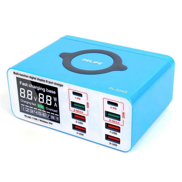 Relife Rl-304S Smart 8+1Port Usb Digital Display Charger Eu Plug
