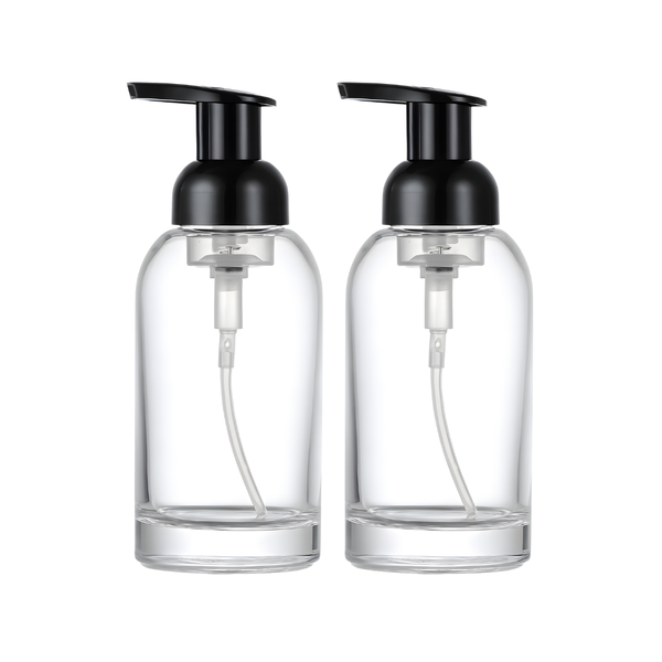 2 Pack - Glass Bottle With White Pump Lid - Transparent