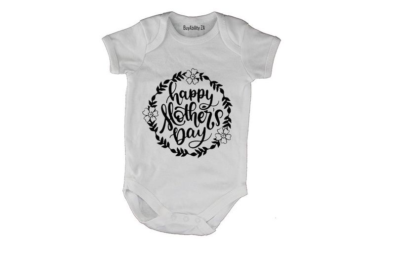 Happy Mother's Day - Wreath - Short Sleeve - Baby Grow
