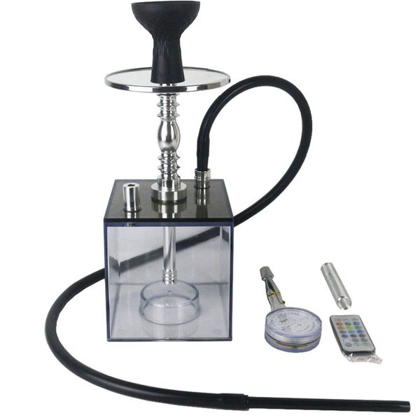 Tobacco Shisha Pipe Set Luxury Acrylic Cube Hookah with LED