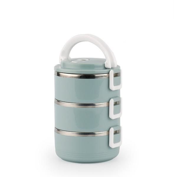 3 Layers Insulated Stainless Steel Lunch Box with Lock Clip - Light Green