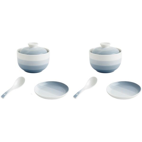 2 Pack - Ceramic Soup Bowl Set With Matching Lids, Plates &amp; Spoons