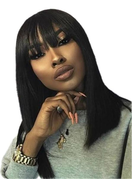 Brazilian Human Hair Fringe Wig - Black