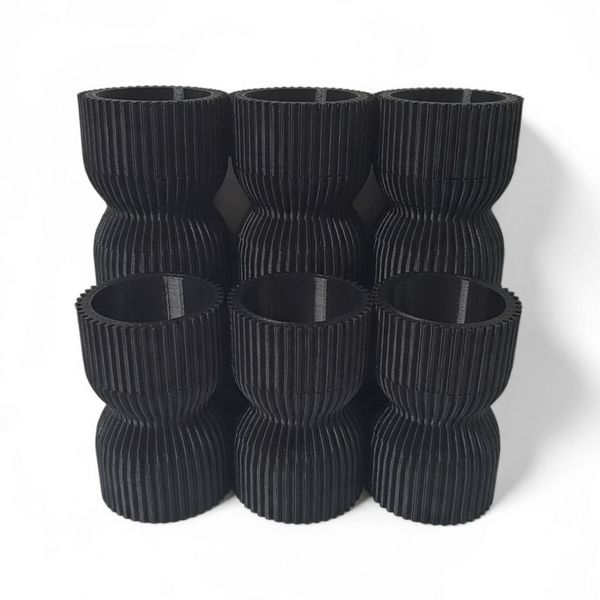 Modern Ribbed Egg Cups Set - 6 Piece White Egg Holder Set
