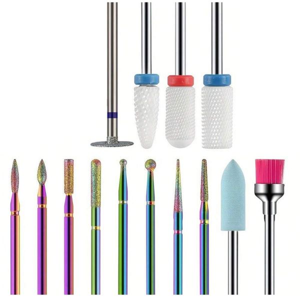 14 Pieces Ceramic Nail Drill Bit Set Nail Care Tool for Home Salon Use