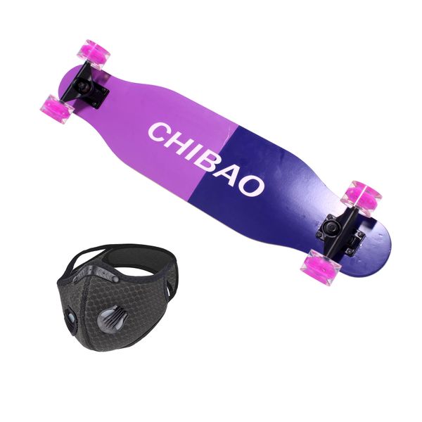 Skateboard 80x20cm Longboard-LED Wheels with Protective Sports Mask - Chibao