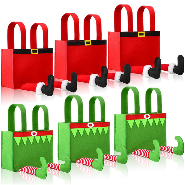6 Pcs Christmas Candy Bags Elf Pants Christmas Gift Bag with Handles Santa