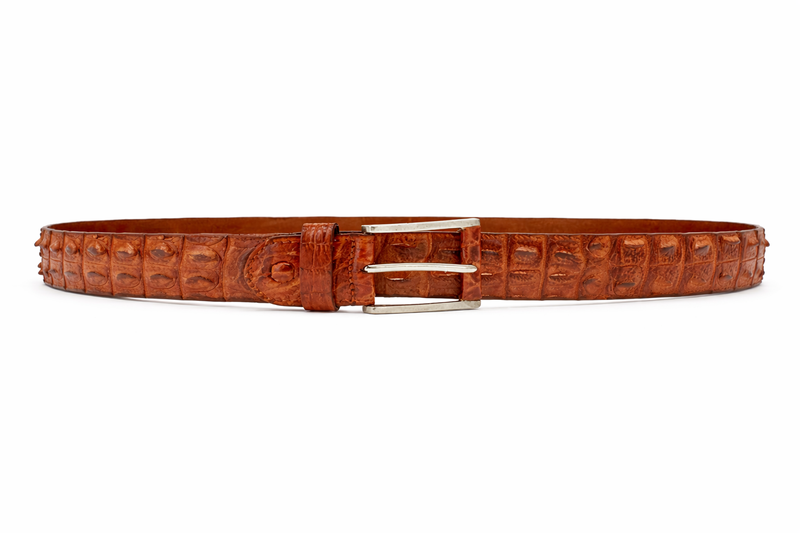 JJ Heritage Crocodile - Embossed Leather Belt - Tan