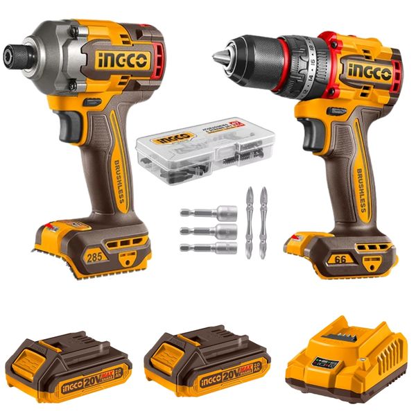 Ingco - Cordless Compact Impact Drill (66Nm) &amp; Impact Driver (285Nm) Kit