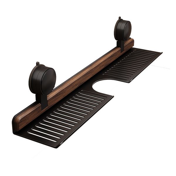 60CM Walnut Sink Storage Rack with Vacuum Suction Mount