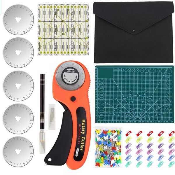90 PCS Rotary Cutter Kit, 45mm Cutter with 5 Extra Blades