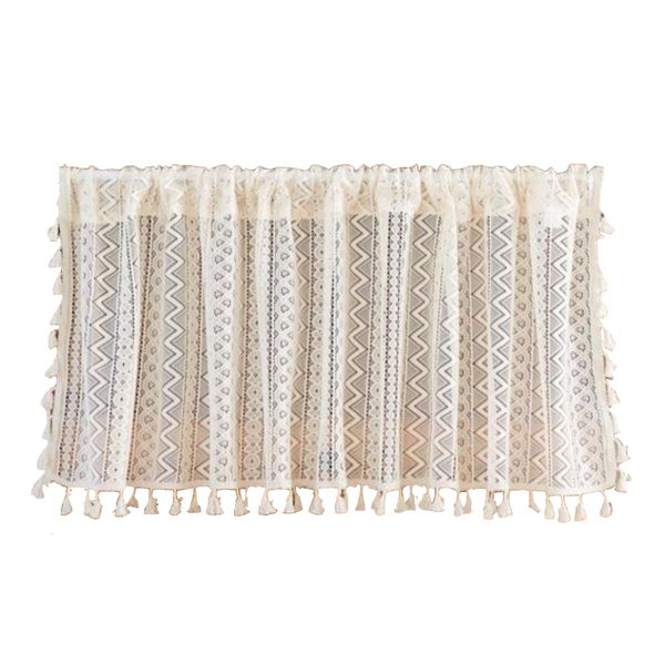 Decor Shabby Knitted Boho Kitchen Curtains with Fringes - 150cm