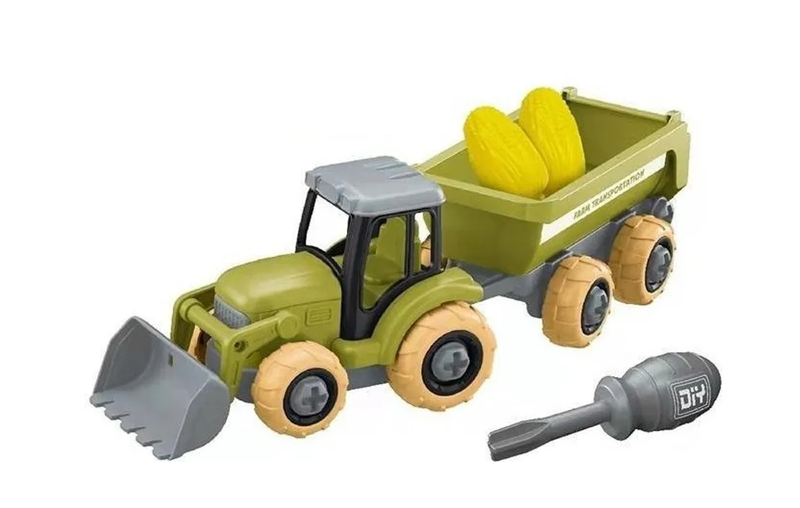 Green Vintage Tractor And Wagon Set