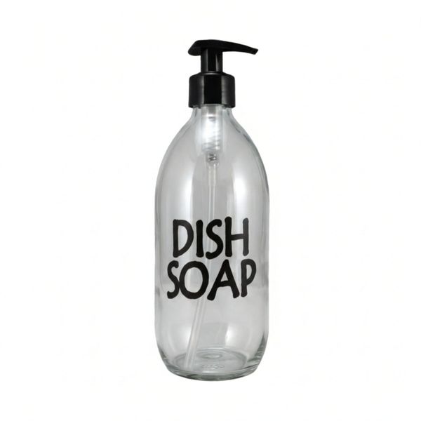 500ml Clear Glass Dish Soap Dispenser - Refillable - Cut out Label