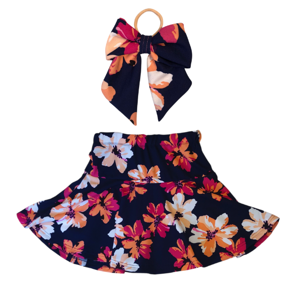 Kids-Skort &amp; Hairpiece - Navy Floral
