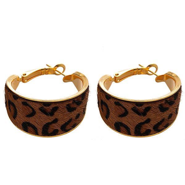 JOLITA Retro Leopard Print Flocked Circle Silver Needle Geometric Earrings