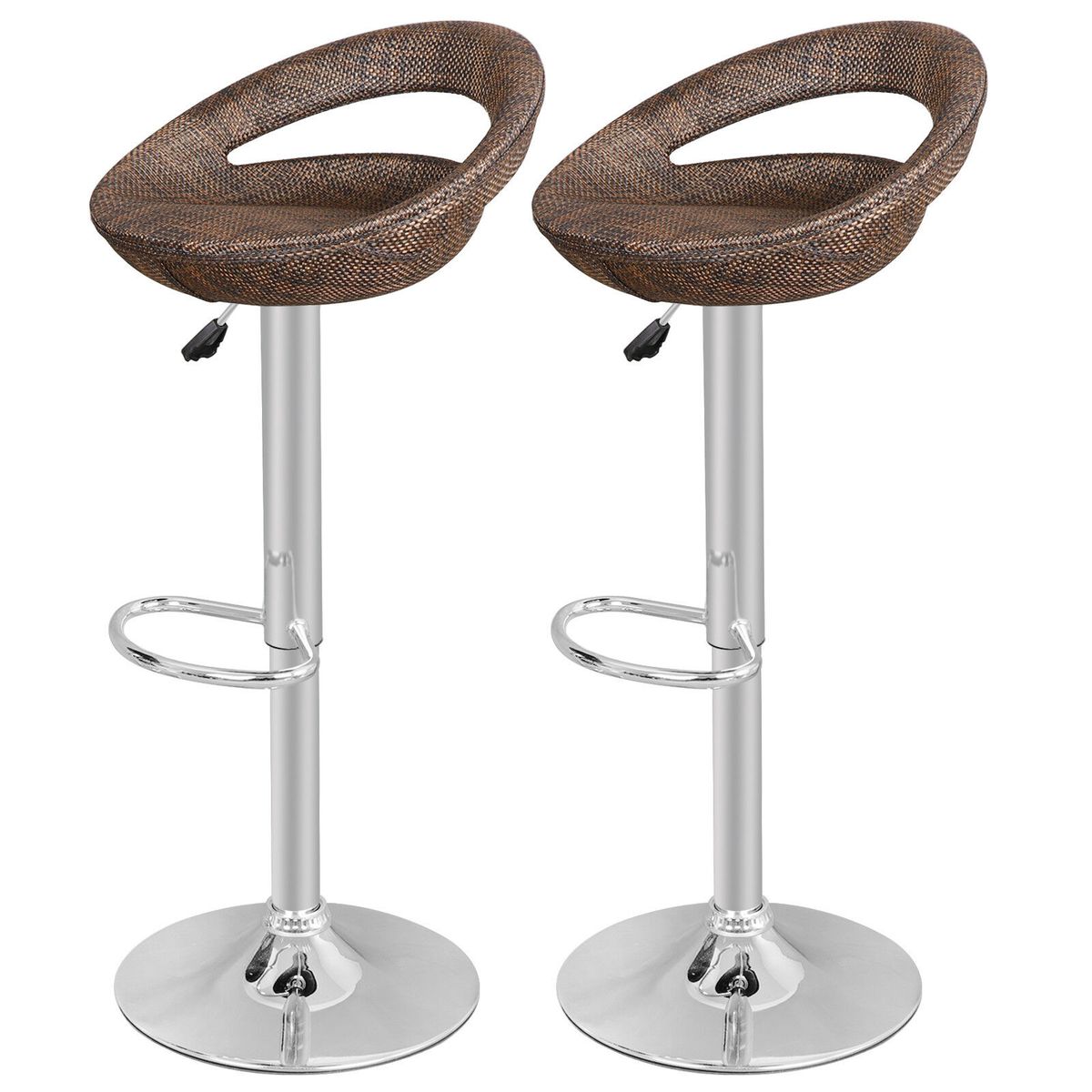 Rattan Bar Stools / Breakfast Kitchen Chairs 2 Pack Dark Brown Colour