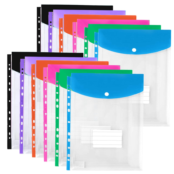 12Pcs Binder Pockets For 3/4/11 Ring Binder With Snap Button &amp; Label
