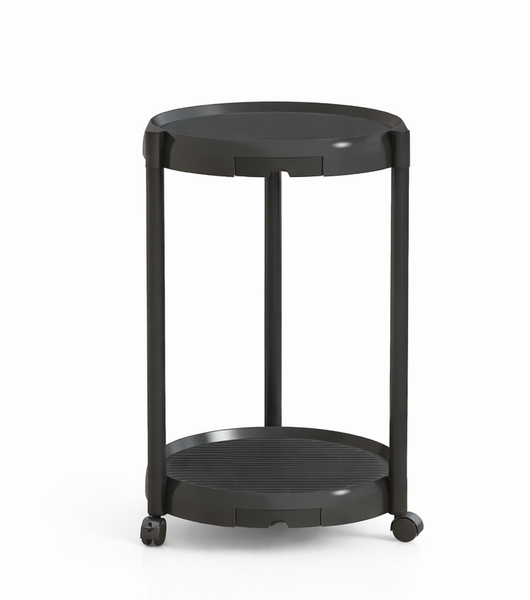 2-Tier Round Rolling Plant Stand &amp; Utility Trolley - Black
