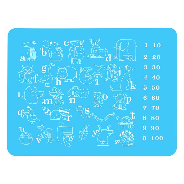 Foldable 26 English Letter &amp; Animal Pattern Silicone Placemat - Blue