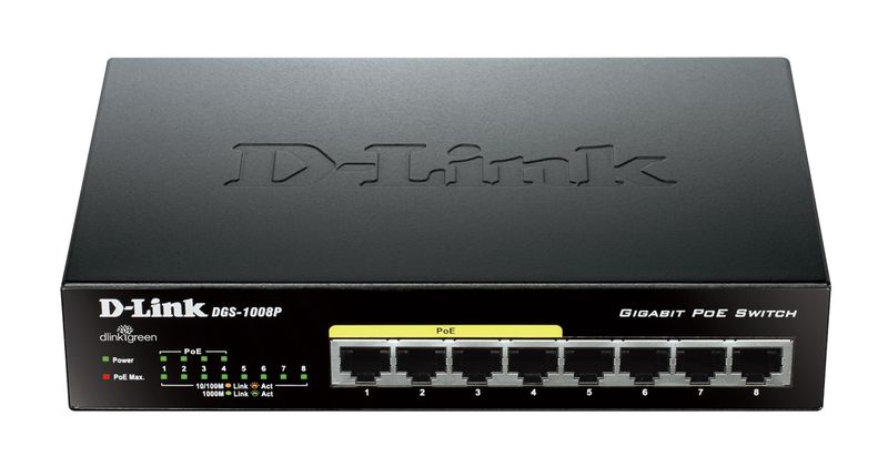 D-Link DGS-1008P 8-Port Gigabit PoE Unmanaged Desktop Switch