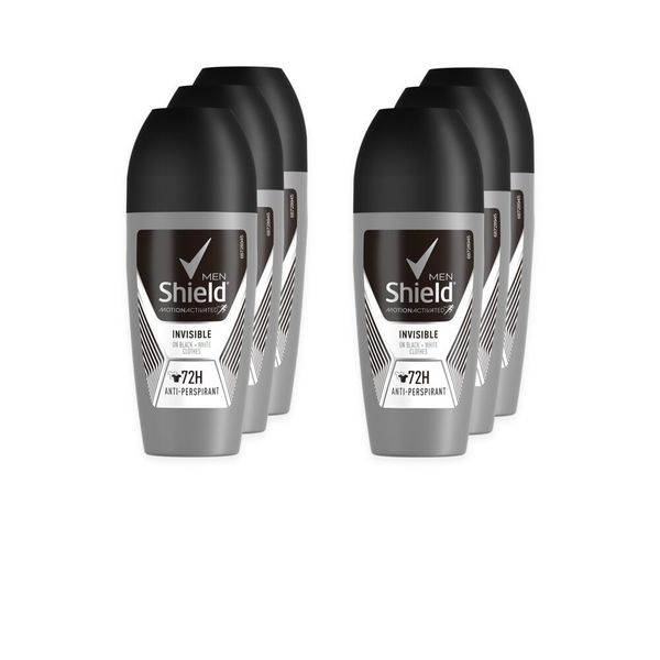Shield Men Invisible Black and White Antiperspirant Roll-On Deodorant 6x50ml