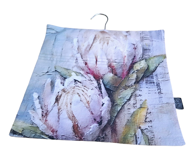 Laundry Peg Bag - 2 Light Pink Arty Proteas with Leaves